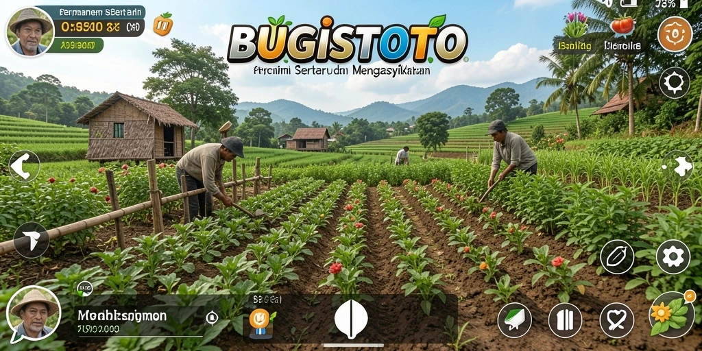 Tampilan gameplay <strong>BUGISTOTO</strong> menunjukkan aktivitas bertani yang menarik dan dinamis.