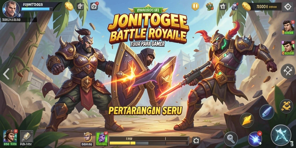 Screenshot gameplay JONITOGEL menampilkan pertarungan seru dalam mode Battle Royale.