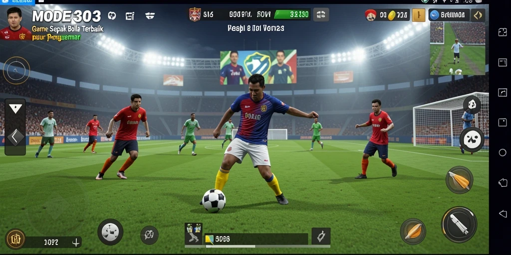 Tampilan gameplay aksi sepak bola seru di MODE303.