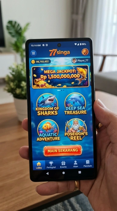 Tampilan utama aplikasi 77singa dengan tampilan yang menarik.